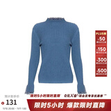 两三事梵高文艺 青衫 蕾丝拼接半高领打底衫女春季复古修身内搭针织衫 湖蓝-y 均码 F