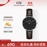 丹尼尔惠灵顿（DanielWellington）DW女表32mm银色边黑盘皮带女士手表学生手表生日礼物DW00100182