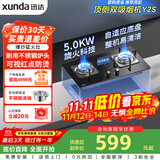 迅达（XUNDA）燃气灶天然气灶家用双灶台嵌入式台式两用5KW旋流火灶红点防烫一级能效 Q2HA-天然气