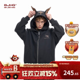 BJHG不计后果郭俊辰同款杜宾美式开衫卫衣男女秋新款潮牌重磅夹克外套 黑格雷色 M