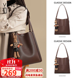 viney牛皮包包女包大容量水桶包通勤腋下单肩包生日礼物品牌送女友老婆
