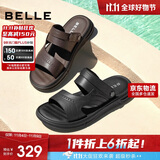 百丽户外两穿凉拖男夏季商场同款牛皮休闲沙滩凉鞋8GF01BL4 黑色 44