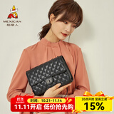 稻草人（MEXICAN）包包女包牛皮单肩包百搭小香风链条菱格斜挎手机生日礼物送女生 纯黑