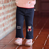 戴维贝拉儿童裤子冬装女童加绒微喇仿牛仔裤