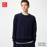 优衣库男装女装精纺美利奴羊毛圆领针织衫/毛衣毛衫25新款478535 69 藏青色 XL /180/108B