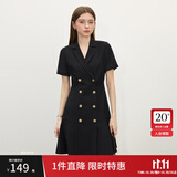 范思蓝恩正式气质通勤连衣裙女夏季收腰显瘦面试西装裙 黑色 M