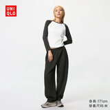 优衣库女装快干休闲廓形裤运动弯刀镰刀裤高腰速干新款479619 58 深绿色 L /160/72A