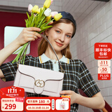 红谷包包女包新款潮流行百搭腋下包女士牛皮单肩小方包生日礼物 米白