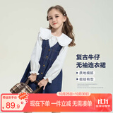左西女童连衣裙秋装春秋2025新款儿童牛仔裙女孩背带裙子 牛仔色 160