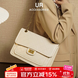 UR链条流浪包车线菱格大容量斜挎包包女2025新款锁扣休闲百搭单肩包 象牙白【法式轻奢高级礼物实用】
