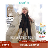 茵曼（INMAN）2025秋冬女装新款高充绒量白鸭绒连帽毛领羽绒服长款外套大衣上衣 暖杏色 S