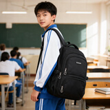 Edison初中生书包大容量多隔层防泼水高中学生简约双肩背包 310-2黑色