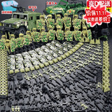 兼容乐高特种兵军事积木玩具特警小人拼装模型男孩儿童生日礼物 猎豹18人18盾+吉普+悍马车+桶