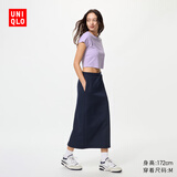 优衣库女装快干休闲窄身长裙/半身裙裙子485599 69 藏青色 XL