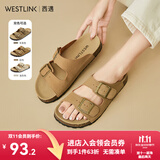 西遇平底勃肯凉拖鞋女2025新款夏季外穿一字拖鞋森系新复古回潮凉鞋 棕色 39