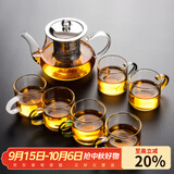 瓷牌茗茶具（cipaiming teaset） 透明玻璃茶具整套套装家用功夫茶壶茶杯会客泡茶器 透明把《八骏壶》6彩把杯