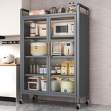 亿美柚厨房餐边柜家用橱柜多功能置物柜对开门带轮子防尘收纳一体收纳柜 枪灰色三层长60宽42高85【特厚碳钢】