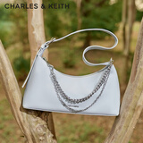 CHARLES&KEITH柔软拉链式褶皱单肩包腋下包包女包女士生日礼物CK2-40782472 Sea Salt Blue海盐蓝色 S