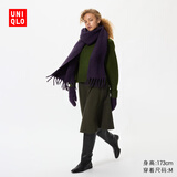 优衣库女装绒面针织喇叭中裙/半身裙裙子481434 57 深橄榄色 S /155/64A