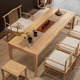 新中式实木茶桌椅组合老榆木原木色免漆马蹄桌茶馆茶室休闲桌椅 1.4m搭配6件套:1.4m茶桌+主椅*1+客椅*2+方凳*2