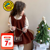 G.duck小黄鸭童装女童裙子秋冬2025新款洋气儿童连衣裙加厚女宝宝公主裙 毛衣连衣裙两件套 100 建议2~3岁【 90-100cm】cm