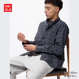 优衣库男装女装优质长绒棉格子衬衫长袖衬衣休闲纯棉480651 08 深灰色 4XL /185/128C