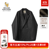 William fox&sons威廉福克斯仿麂皮绒小西服男轻商务复古宽松易打理便西休闲西装男 黑色（双排扣） L /50