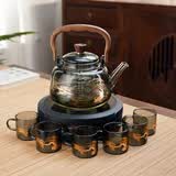 全度玻璃提梁壶家用小型电陶炉煮茶器烧水壶大容量保温玻璃茶壶 【升级挡位黑款8件组】牡秋款