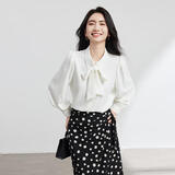 伯德小姐白色衬衫女雪纺蝴蝶结飘带职业穿搭正装内搭上衣面试衬衣