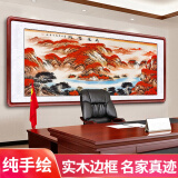 盛桢 鸿运当头国画山水画纯手绘真迹风水画靠山图办公室挂画客厅装饰画 沙发背景墙画水墨画新中式字画装裱 鸿运当头 小六206*86cm(实木框+有机玻璃)