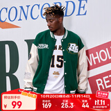 准者棒球服夹克外套男装2025秋冬新款美式复古PU皮袖休闲宽松运动开衫 909青瓷绿 XL