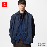 优衣库牛仔宽松衬衫/水洗产品/长袖男女装衬衣478115 480761 476445/68深蓝色 S