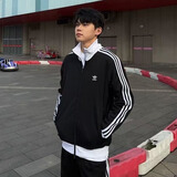 ADIDAS TECHFIT阿迪达斯三叶草运动卫衣男女同款立领刺绣三条杠潮牌休闲夹克外套 黑色 XL 建议135-155斤