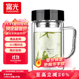 富光双层玻璃杯商务泡茶杯子 大容量男女耐热办公水杯带把黑色320ml