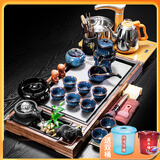 瓷牌茗茶具 功夫茶具套装流水茶盘茶台陶瓷茶壶茶杯全自动烧水器整套 兔毫蓝自动套装+禅静流水三合一