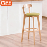 科润实木吧台椅家用靠背高脚凳轻奢酒吧台凳前台收银高脚椅实验室椅子 【实木架】布艺绿色-赠原装椅套