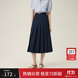 范思蓝恩学院感通勤时髦知识分子半身裙女百褶长款裙子24FS12177 藏青色 M