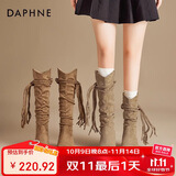 达芙妮西部牛仔靴子女秋季2025废土风流苏堆堆靴巨好看骑士长筒靴秋