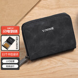 第九城（V.NINE）男士卡包多卡位钱包驾驶证风琴式证件包生日礼物送老公男友送父亲礼盒包装 黑色 11卡位 