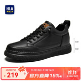 海澜之家HLA男鞋休闲鞋子板鞋秋冬皮鞋子男HAAXXM1EBF061 黑色增高42