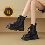 ZHR女靴冬季粗跟增高马丁靴女复古加绒小个子短靴女 JF95A 黑色 37 