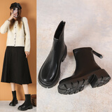 骏炳马丁靴女靴秋冬季加绒保暖踝靴厚底机车短靴子女英伦风时装瘦瘦靴 DM-宣宣鞋业&912黑色加绒 40