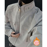 NYING雾面pu皮衣外套男25春秋季新款美式潮牌潮牌复古宽松立领工装夹克 JK306灰色加棉 XL (130-150斤)