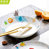 思佰得diy骨瓷餐具碗盘简约家用套装创意卡通儿童餐具韩式双耳碗碟盘子 8英寸深盘