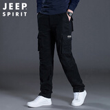 JEEP SPIRIT吉普工装裤男秋冬季直筒休闲裤男士宽松多口袋男裤 黑色 M