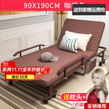 竹思乐折叠床办公室午休单人简易床家用双人午睡躺椅便携陪护行军床神器 【可调节扶手款】咖啡色90CM
