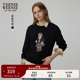 Teenie Weenie小熊秋季简约圆领套头卫衣学院风短款上衣休闲时尚女 黑色 M (165)