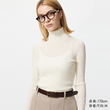 优衣库女装精纺美利奴羊毛罗纹两翻领针织衫/长袖毛衣新款478337 01 乳白色 S