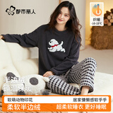 都市丽人睡衣女加绒加厚秋冬季珊瑚绒套头可外穿半边绒卡通套装家居服M