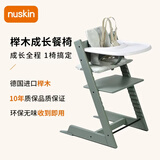 Nuskin餐椅儿童成长椅宝宝吃饭座椅学习椅婴儿进口榉木椅子六件套 冰川绿餐椅+绿色围栏+白餐盘+坐垫+安全带+防倒件